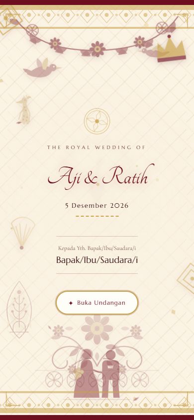 Pratinjau template undangan Royal Batik &mdash; Maroon & Gold — ceremonial & sakral