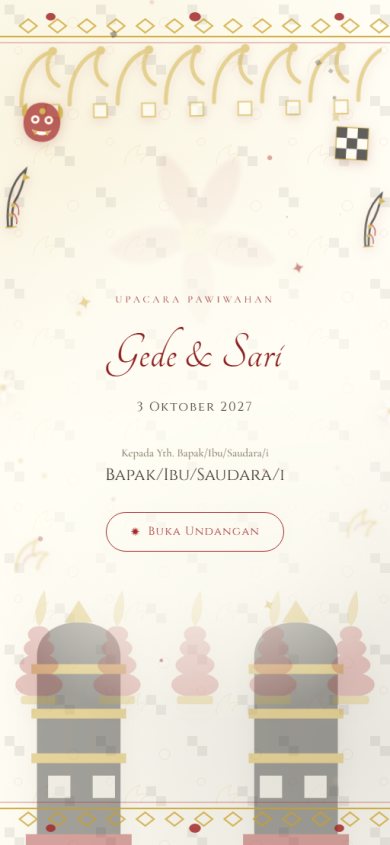 Pratinjau template undangan Adat Bali &mdash; Poleng & Gebogan — pawiwahan di pura
