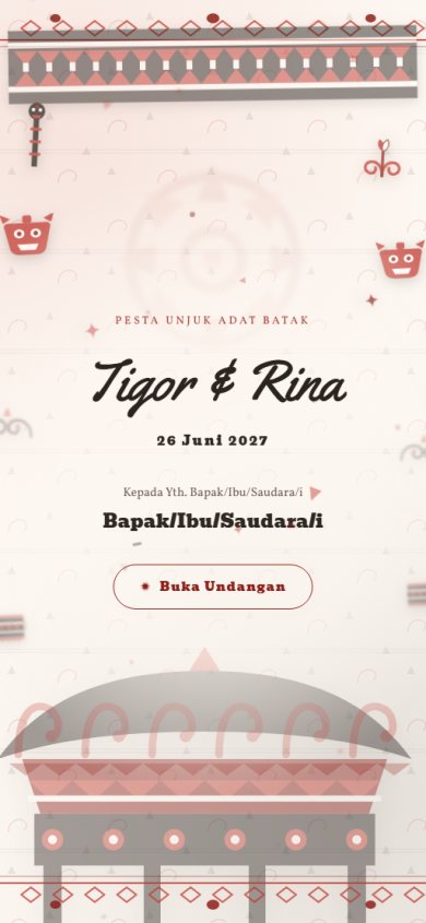 Pratinjau template undangan Adat Batak &mdash; Gorga & Ulos — mangulosi yang penuh berkat