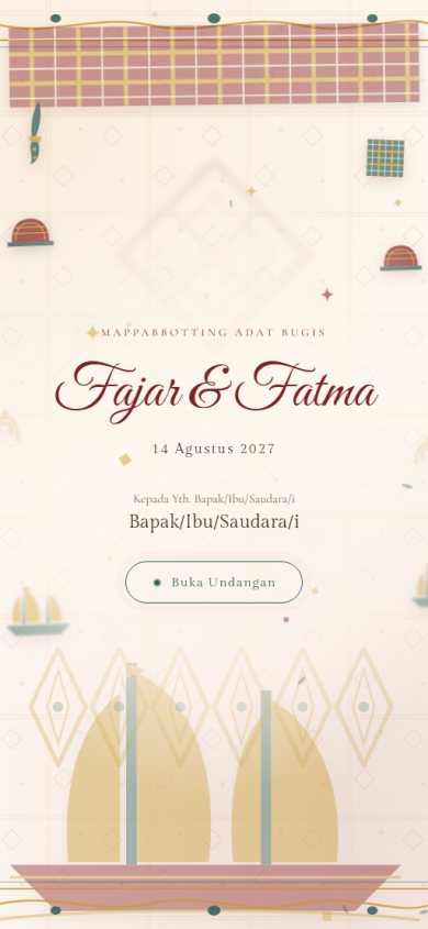 Pratinjau template undangan Adat Bugis &mdash; Pinisi & Walasuji — mappacci sebelum akad