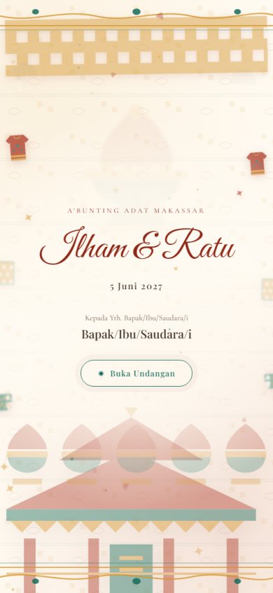 Pratinjau template undangan Adat Makassar &mdash; Bosara & Baju Bodo — a'bunting yang meriah