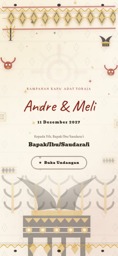 Pratinjau template undangan Adat Toraja &mdash; Tongkonan & Pa'barre Allo — ukiran empat warna