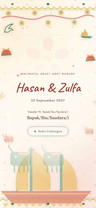 Pratinjau template undangan Adat Madura &mdash; Batik Gentongan & Odheng — merah menyala