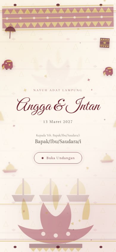 Pratinjau template undangan Adat Lampung &mdash; Siger & Kain Tapis — emas di atas maroon